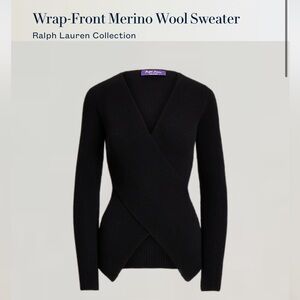 Ralph Lauren Purple Label Black Wrap-Front Merino Wool V-Neck Sweater